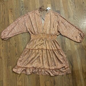 Moon River Smocked Waist Tiered Long-Sleeve Mini Dress